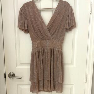 Metallic Shimmer Rose Gold Mini Dress